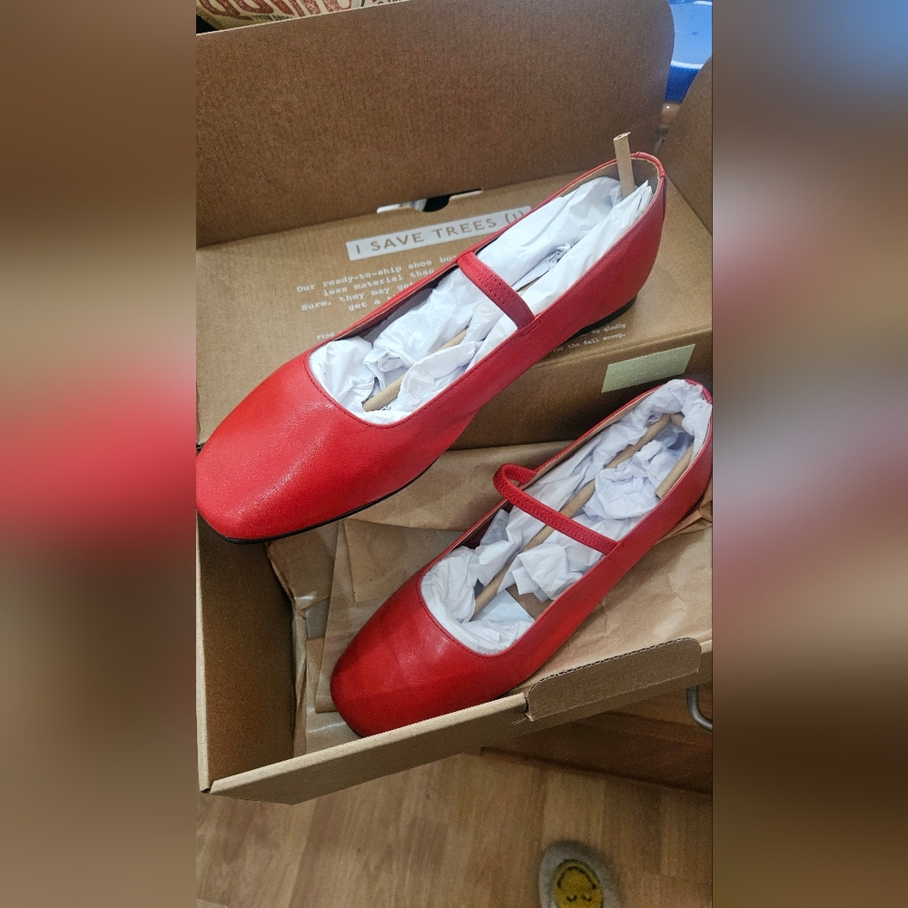 Madewell Red Leather Greta Flats NIB
